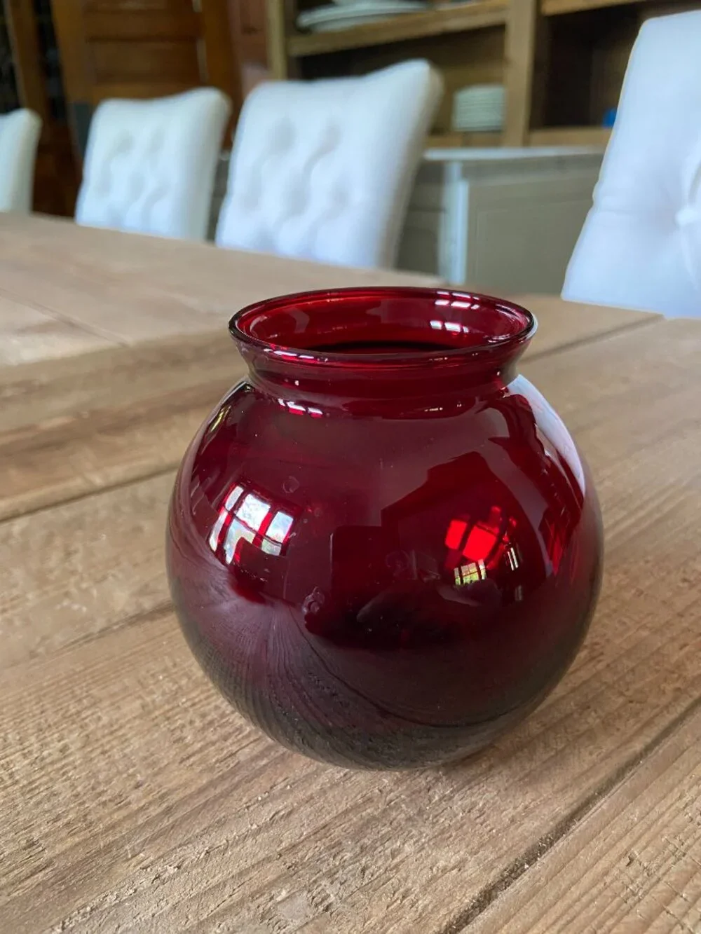 Ruby Red Glass Round Vase Rose Bowl 4
